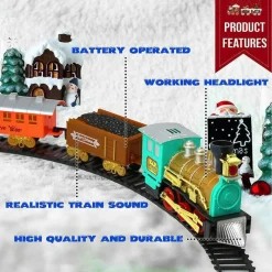 TRENINO ELETTRICO DI NATALE CLASSICO CON LUCI E SUONI DIAMETRO 60 CM 11 PZ