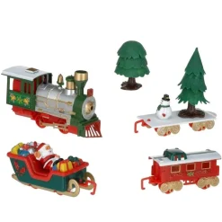 TRENINO NATALIZIO CON SLITTA DI BABBO NATALE A BATTERIA DECORAZIONE BASE ALBERO