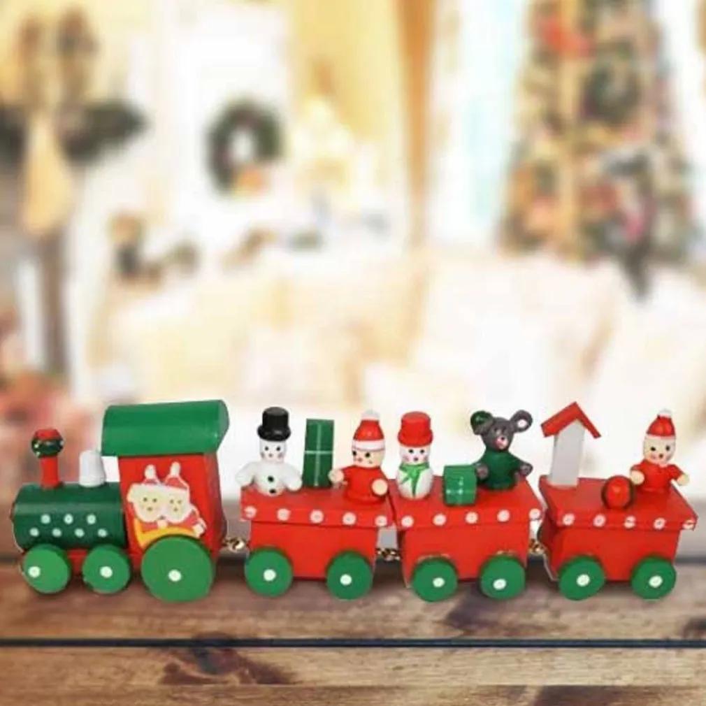 TRENINO NATALIZIO IN LEGNO CON 4 VAGONI 20CM ROSSO E BIANCO DECORAZIONI NATALE