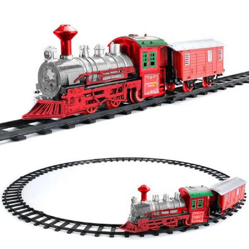 TRENINO NATALIZIO SOTTO ALBERO TRENO ELETTRICO CON LUCI VAGONE ROSSO E BIANCO