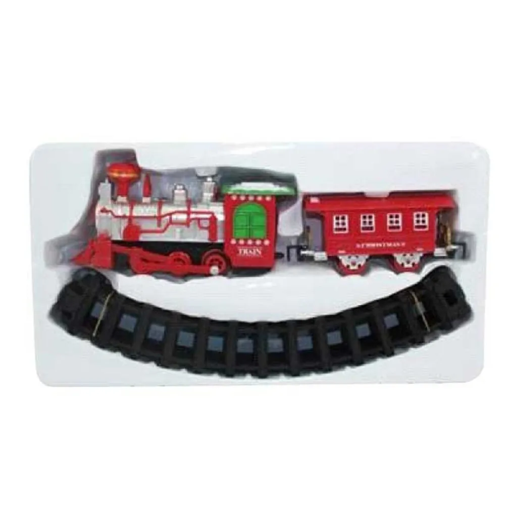 TRENINO NATALIZIO SOTTO ALBERO TRENO ELETTRICO CON LUCI VAGONE ROSSO E BIANCO