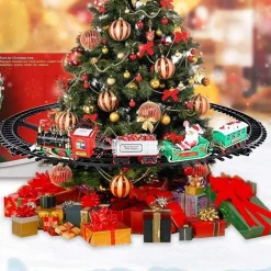 TRENINO NATALIZIO SUPPORTO CENTRO ALBERO NATALE ELETTRICO 2 VAGONI SLITTA Ø 89CM