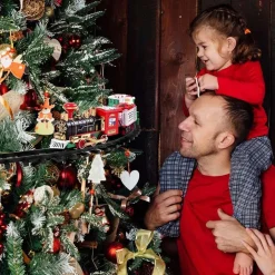 TRENINO NATALIZIO SUPPORTO CENTRO ALBERO NATALE ELETTRICO 2 VAGONI SLITTA Ø 89CM