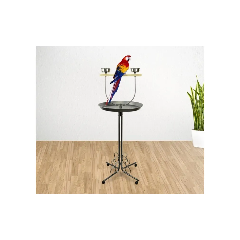 TRESPOLO PER PAPPAGALLI POSATOIO CON VASSOIO DI RACCOLTA E SCODELLE