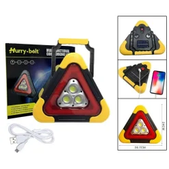TRIANGOLO PER EMERGENZA STRADALE A LED STROBO RICARICA SOLARE USB 30W 24X26 CM