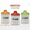 TRIS BARATTOLI 3 CONTENITORI CAFFÈ ZUCCHERO SALE VETRO TAPPO COLORATO