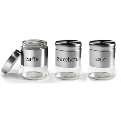 TRIS BARATTOLI BARATTOLINO 750ML 11X14CM VETRO SALE ZUCCHERO CAFFE 772016 ACCIAIO
