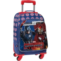 TROLLEY ZAINO BAMBINO SCUOLA TEMPO LIBERO BAGAGLIO A MANO 4 RUOTE MARVEL