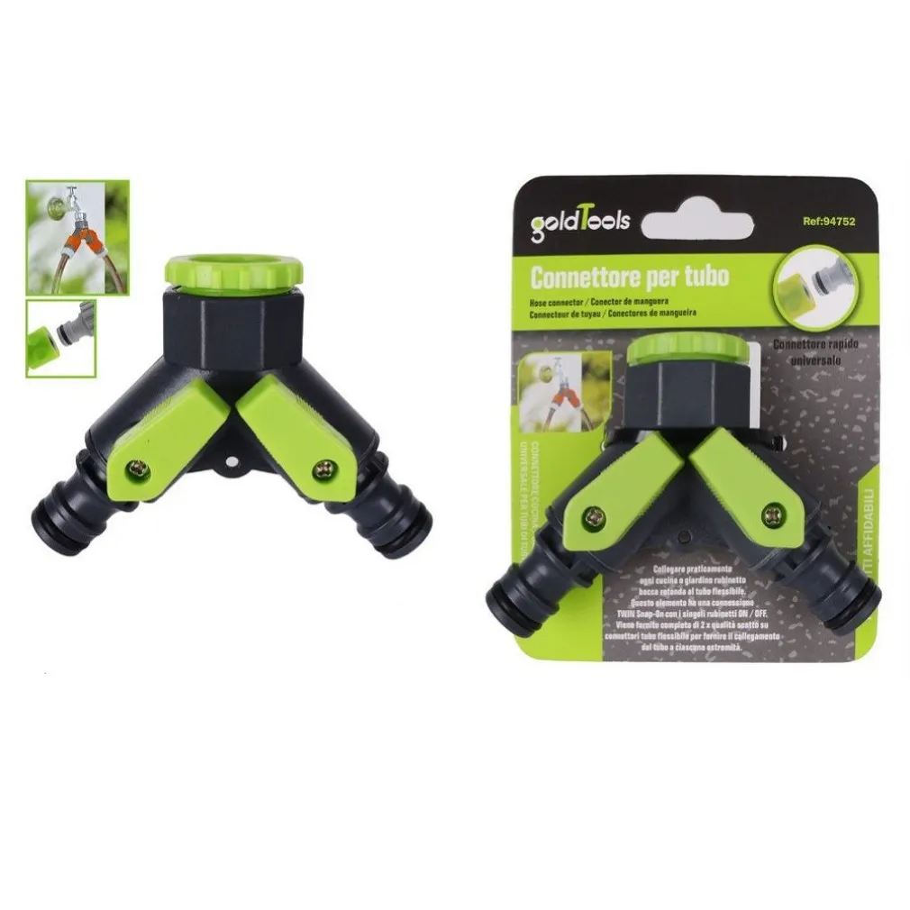 TUBO CONNETTORE A Y CON RUBINETTO 2 VIE RAPIDO UNIVERSALE PLASTICA GIARDINO 94752