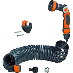 TUBO ESTENSIBILE DA GIARDINO TERRAZZO POMPA SPIRALE 10MT CON PISTOLA IRRIGAZIONE