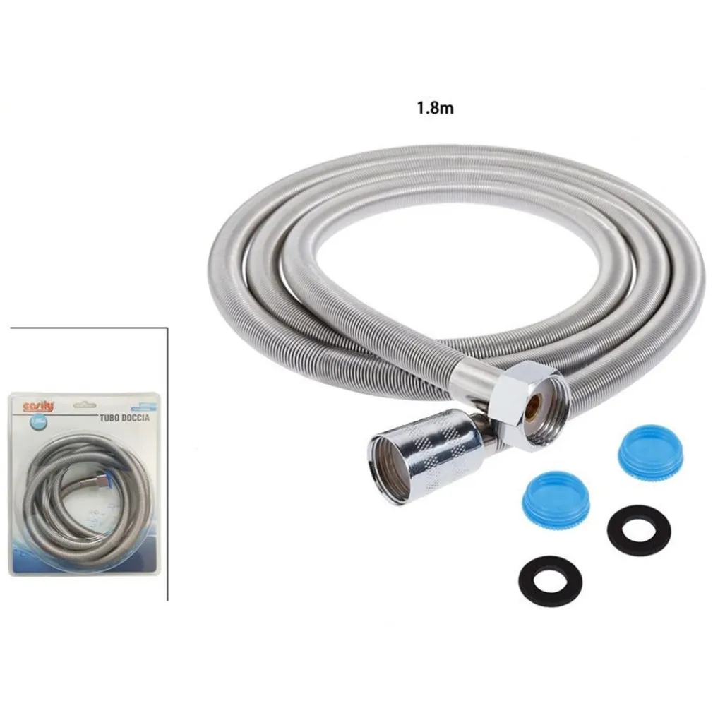 TUBO FLESSIBILE DOCCIA SOFFIONE DOCCINO VASCA BAGNO 1.8MT ANTIPIEGA ACCIAIO CROMATO 69228