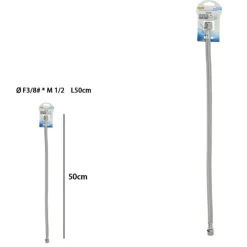 TUBO FLESSIBILE FLESSIBILI PER RUBINETTO MISCELATORE ACQUA ØF3/8 X M1/2 LUNGO 50 CM 87479