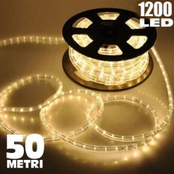 TUBO LUMINOSO 1200 LED 50 MT BIANCO CALDO USO ESTERNO CONTROLLER 8 GIOCHI LUCE
