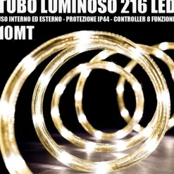 TUBO LUMINOSO 216 LED BIANCO CALDO 10 MT 3VIE USO INTERNO/ESTERNO + CONTROLLER