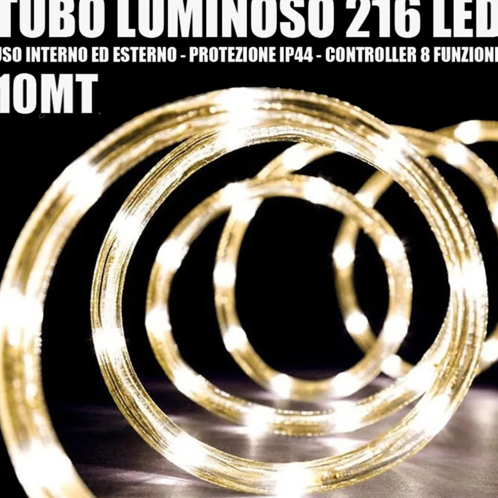 TUBO LUMINOSO 216 LED BIANCO CALDO 10 MT 3VIE USO INTERNO/ESTERNO + CONTROLLER