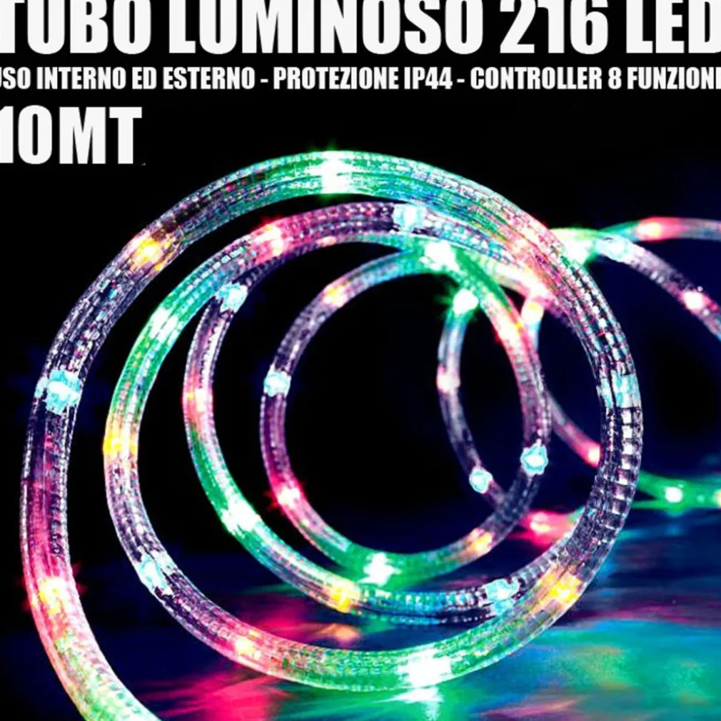 TUBO LUMINOSO 216 LED MULTICOLOR 10 MT 3VIE USO INTERNO/ESTERNO + CONTROLLER