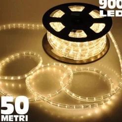 TUBO LUMINOSO 50 METRI BIANCO CALDO PER USO ESTERNO CON CONTROLLER 8 GIOCHI LUCE