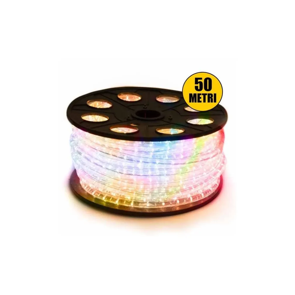TUBO LUMINOSO 50 METRI MULTICOLORE PER USO ESTERNO CON CONTROLLER 8 GIOCHI LUCE