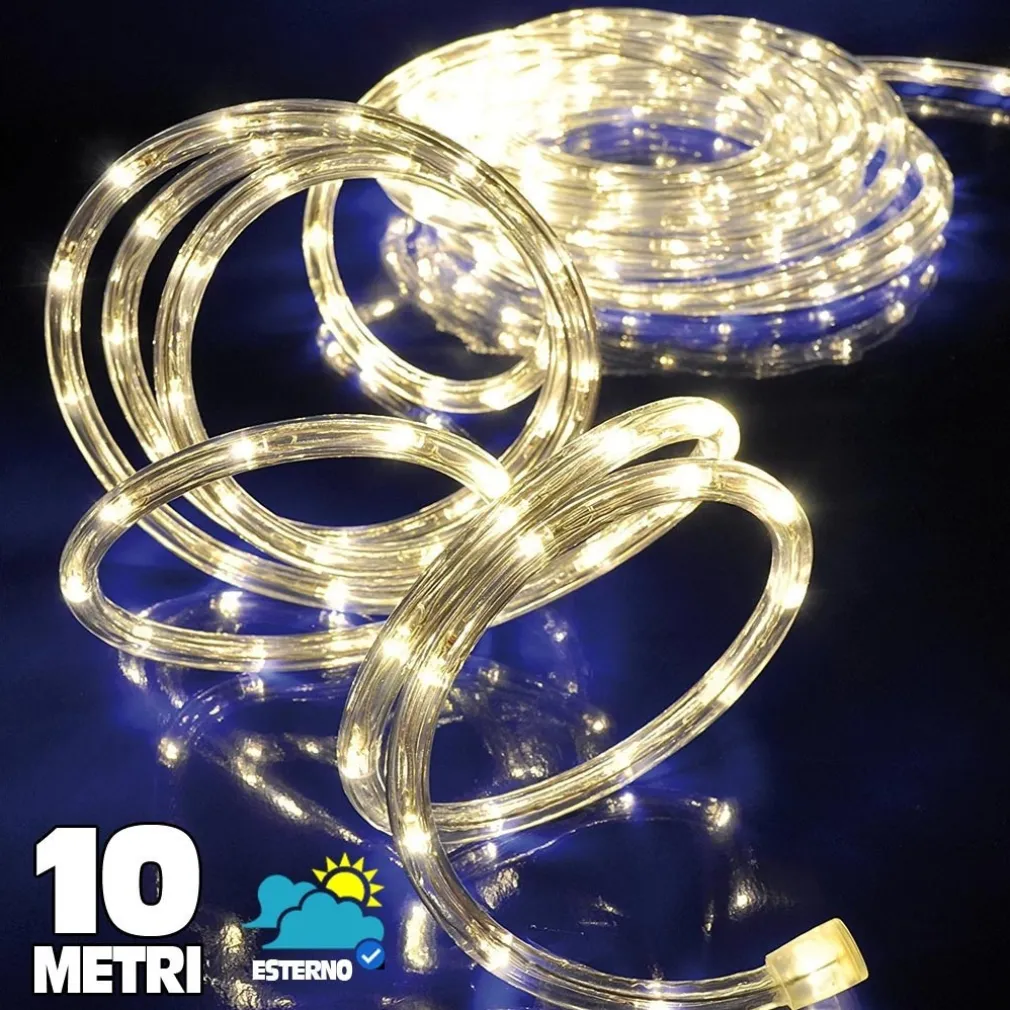 TUBO LUMINOSO A LED PER ESTERNO BIANCO CALDO 10 METRI CON CONTROLLER GIOCHI LUCE