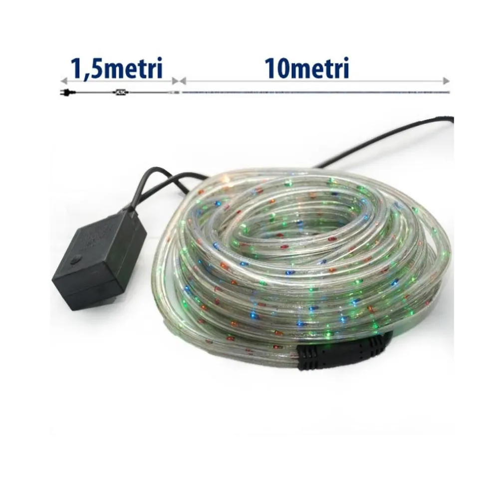 TUBO LUMINOSO NATALIZIO 10 METRI MULTICOLOR 240 LUCI CON CONTROLLER 8 FUNZIONI