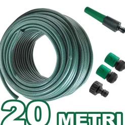 TUBO PER IRRIGAZIONE DA GIARDINO LUNGO 20 METRI CON 4 ACCESSORI DA 1/2" VERDE