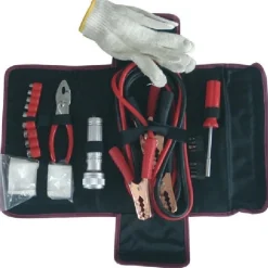 VALIGETTA KIT EMERGENZA 8PZ CAVI BATTERIA GUANTI PINZA CACCIAVITI BUSSOLE AUTO