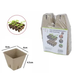 VASI VASETTI BIODEGRADABILI PER PIANTINE PIANTE FIORI SEMENZAIO 40PZ 6X6X4.5CM