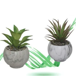 VASO CERAMICA CON PIANTINA ARTIFICIALE PIANTA IDEA REGALO BOMBONIERA EFF. MARMO