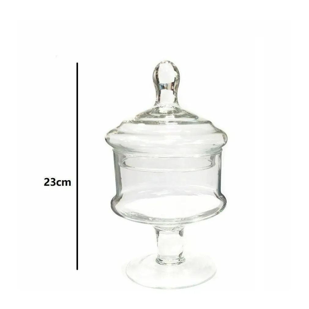 VASO CON COPERCHIO AMPOLLA ALZATINA BISCOTTIERA PER CONFETTATA VETRO 28CM