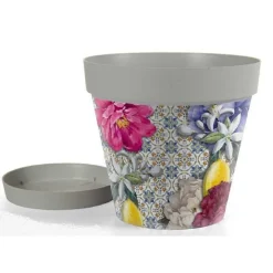 VASO GIARDINO CON SOTTOVASO IN PLASTICA DECORO ISOLA 26X23CM PIANTE FIORI 845376