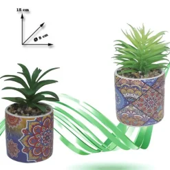 VASO IN CERAMICA CON PIANTINA ARTIFICIALE 15 CM PIANTA IDEA REGALO BOMBONIERA