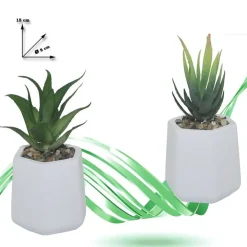 VASO IN CERAMICA CON PIANTINA ARTIFICIALE PIANTA IDEA REGALO BOMBONIERA 15x8 CM