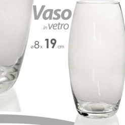 VASO 19X8CM IN VETRO TRASPARENTE ELEGANTE PER FIORI PIANTE DECORAZIONE ARREDO