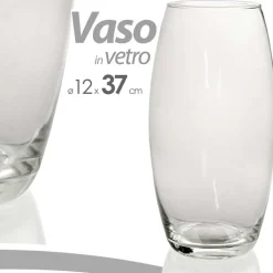 VASO 37X12CM IN VETRO TRASPARENTE ELEGANTE PER FIORI PIANTE DECORAZIONE ARREDO