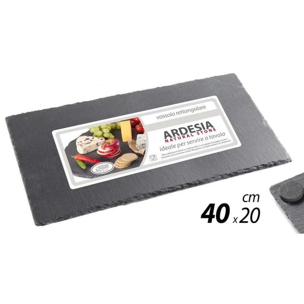 VASSOIO ARDESIA NATURAL STONE PIATTO RETTANGOLARE PORTATA TAVOLA 40X20 CM 752216