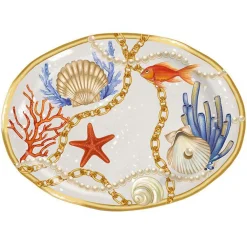 VASSOIO CENTROTAVOLA OVALE CON CONCHIGLIE E CORALLI IN STILE MARINO 40X30 CM