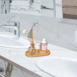 VASSOIO MULTIUSO IN BAMBÙ DECORATIVO ORGANIZER OVALE PER BAGNO CUCINA 26.5X9CM 10852