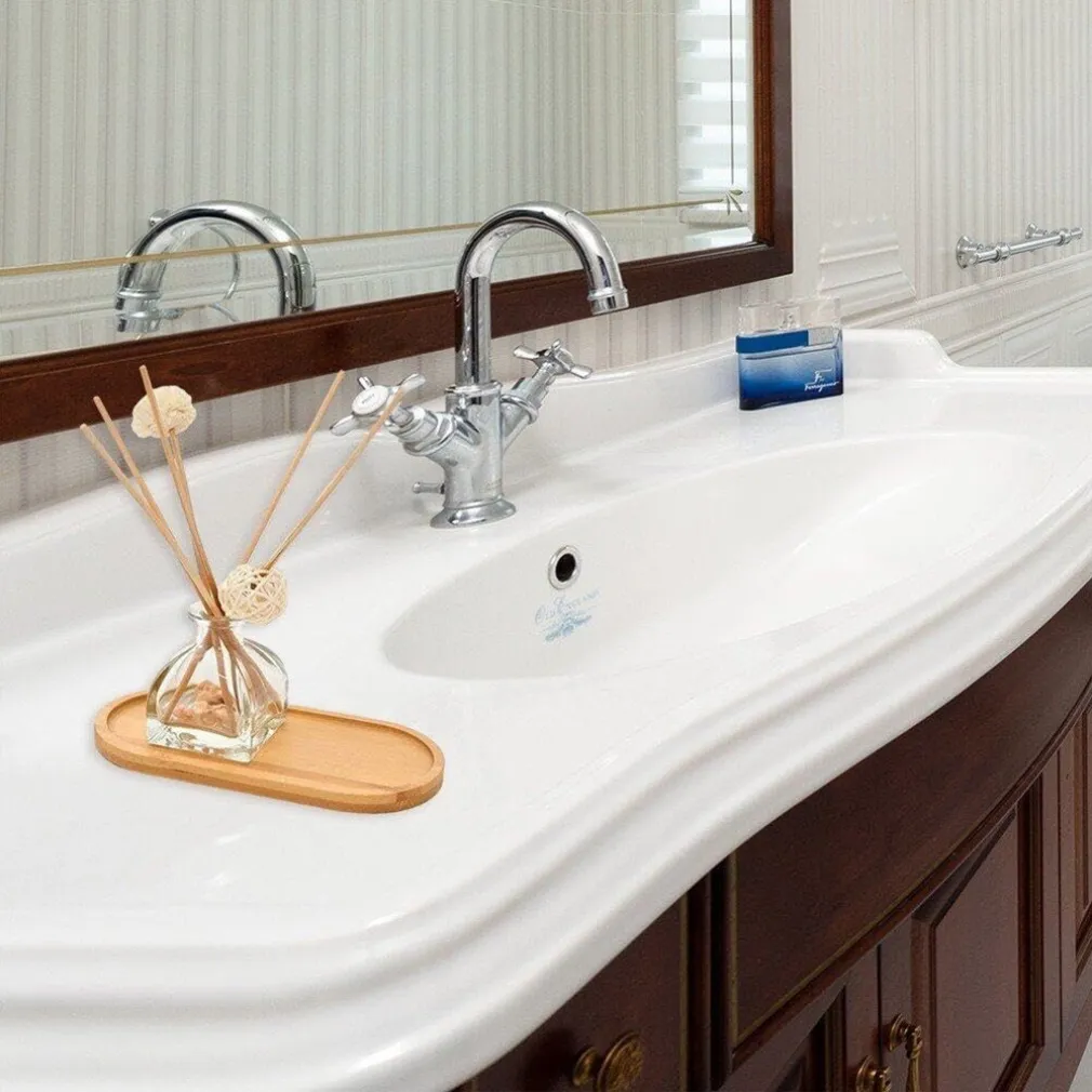 VASSOIO MULTIUSO IN BAMBÙ DECORATIVO ORGANIZER OVALE PER BAGNO CUCINA 26.5X9CM 10852