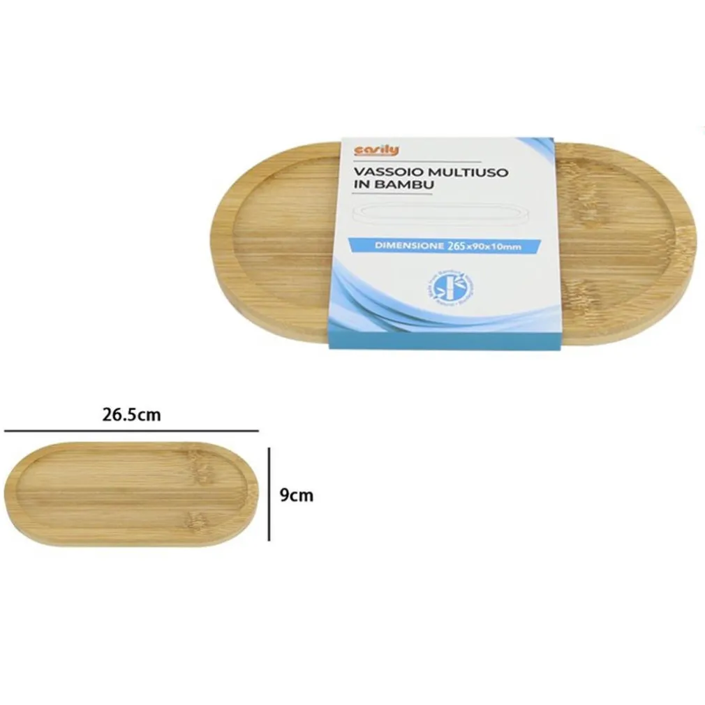 VASSOIO MULTIUSO IN BAMBÙ DECORATIVO ORGANIZER OVALE PER BAGNO CUCINA 26.5X9CM 10852