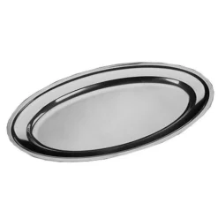 VASSOIO PIATTO OVALE IN ACCIAIO INOX PORTATA CUCINA DIAMETRO 45CM