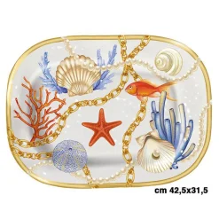 VASSOIO RETTANGOLARE CON CONCHIGLIE CORALLI STILE MARINO SVUOTATASCHE 42*31 CM