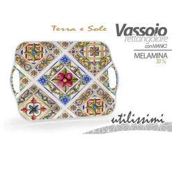 VASSOIO RETTANGOLARE PLASTICA MELAMINA DECORO TERRA SOLE MANICI 35X25CM 829307