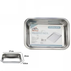 VASSOIO TEGLIA IN ACCIAIO INOX RETTANGOLARE PORTATA CUCINA FORNO 27x20x4.8 CM