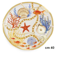 VASSOIO TONDO CON CONCHIGLIE E CORALLI STILE MARINO CENTROTAVOLA DIAMETRO 40 CM