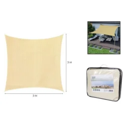VELA TENDA QUADRATA PARASOLE PROTEZIONE SOLE OMBREGGIATURA GIARDINO 3X3MT BEIGE 017029