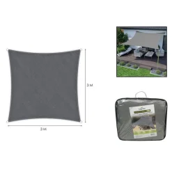 VELA TENDA QUADRATA PARASOLE PROTEZIONE SOLE OMBREGGIATURA GIARDINO 3X3MT GRIGIO 222584