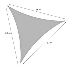 VELA TENDA TRIANGOLARE PARASOLE PROTEZIONE SOLE OMBRA GIARDINO 3.6X3.6X3.6MT GRIGIO 222569