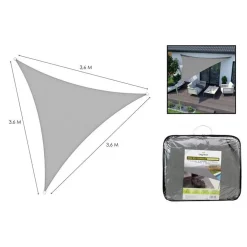 VELA TENDA TRIANGOLARE PARASOLE PROTEZIONE SOLE OMBRA GIARDINO 3.6X3.6X3.6MT GRIGIO 222569