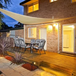 VELA TENDA TRIANGOLARE PARASOLE PROTEZIONE SOLE OMBREGGIATURA GIARDINO 3X3X3MT BEIGE 017019