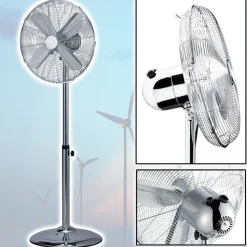 VENTILATORE A PIANTANA CROMATO 4 PALE 40CM OSCILLANTE 3 VELOCITA' H 115 CM 60 W